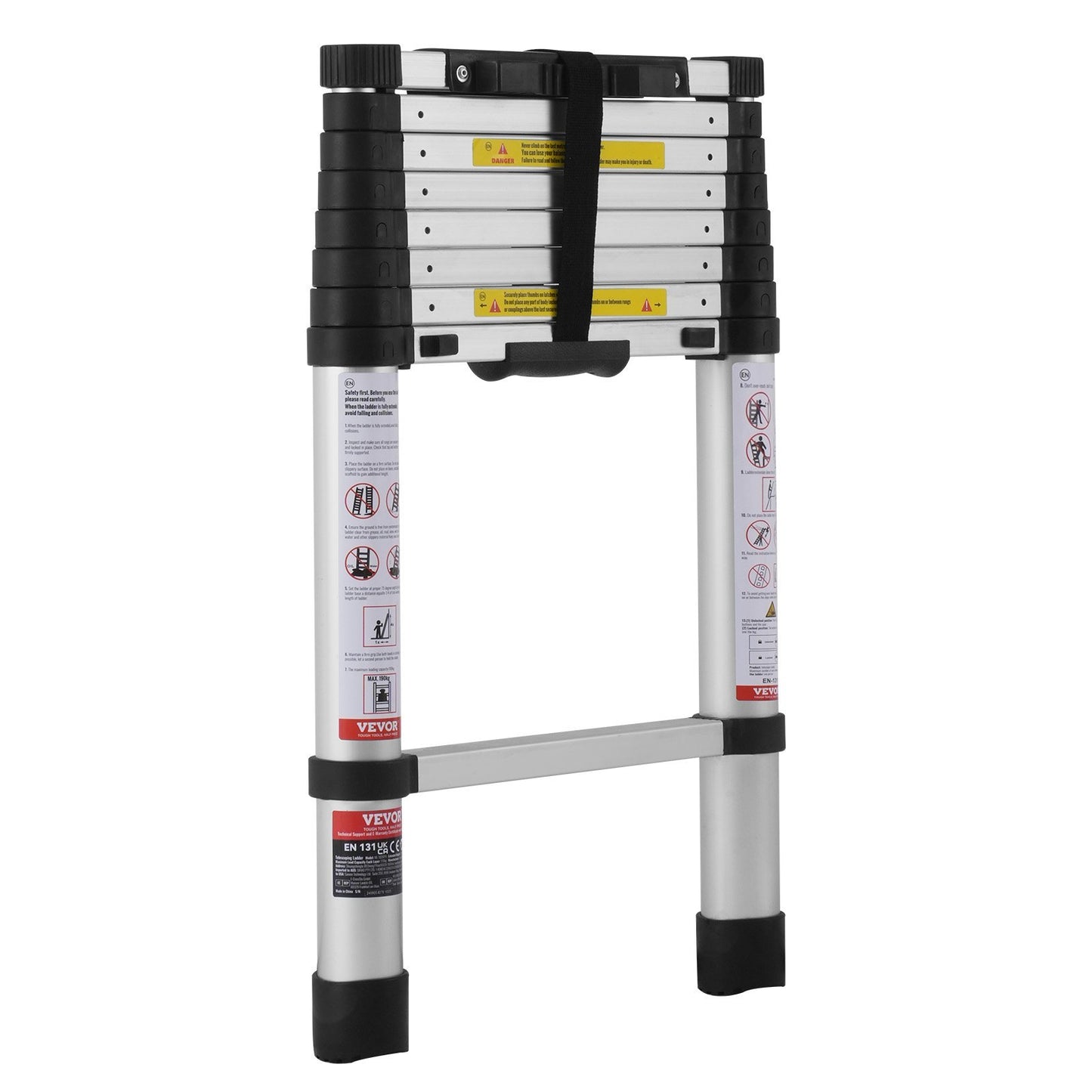US Local VEVOR Telescoping Extension Ladder 8.5FT One-button Retraction 375 LBS Capacity