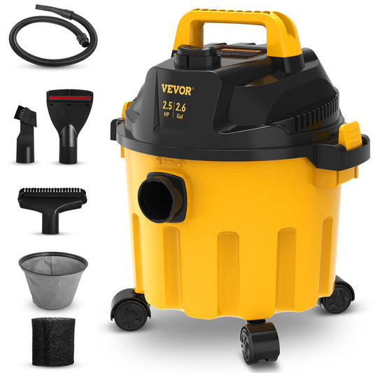 US Local VEVOR Wet Dry Vac, 2.6 Gallon, 2.5 Peak HP, 3 In 1 Shop Vacuum With Blowing Function, Portable With Attachments To Clean Floor, Upholstery, Gap, Car, ETL Listed, Yellow