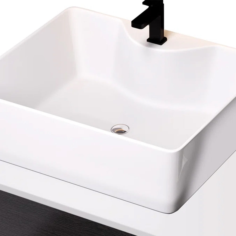 US Local 31.5 Inches Wall Mounted Single Bathroom Vanity With Engineered Stone Top