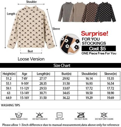 US Local Askfine Girls Boys Pattern Half Turtleneck Sweaters Kids Warm Long Sleeve Knit Pullover Tops Unisex 5-14 Years