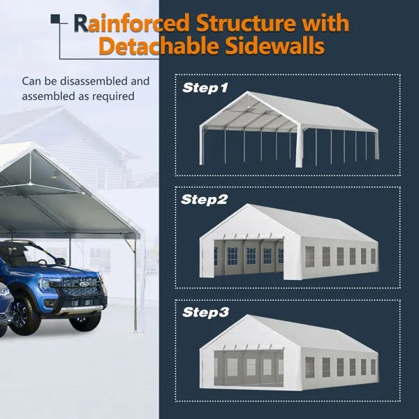 US Local 20x40FT Party Tent Heavy Duty, Large Wedding Event Shelters With 3 Carry Bags & Removable Sidewalls, Outdoor Canopy Gazebo Commercial Tents For Parties Carport Camping Garden Patio