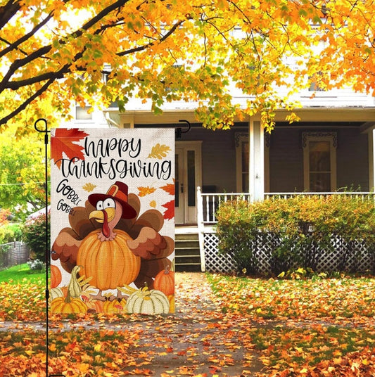 Thanksgiving Garden Banner Autumn Turkey Double-sided Linen
