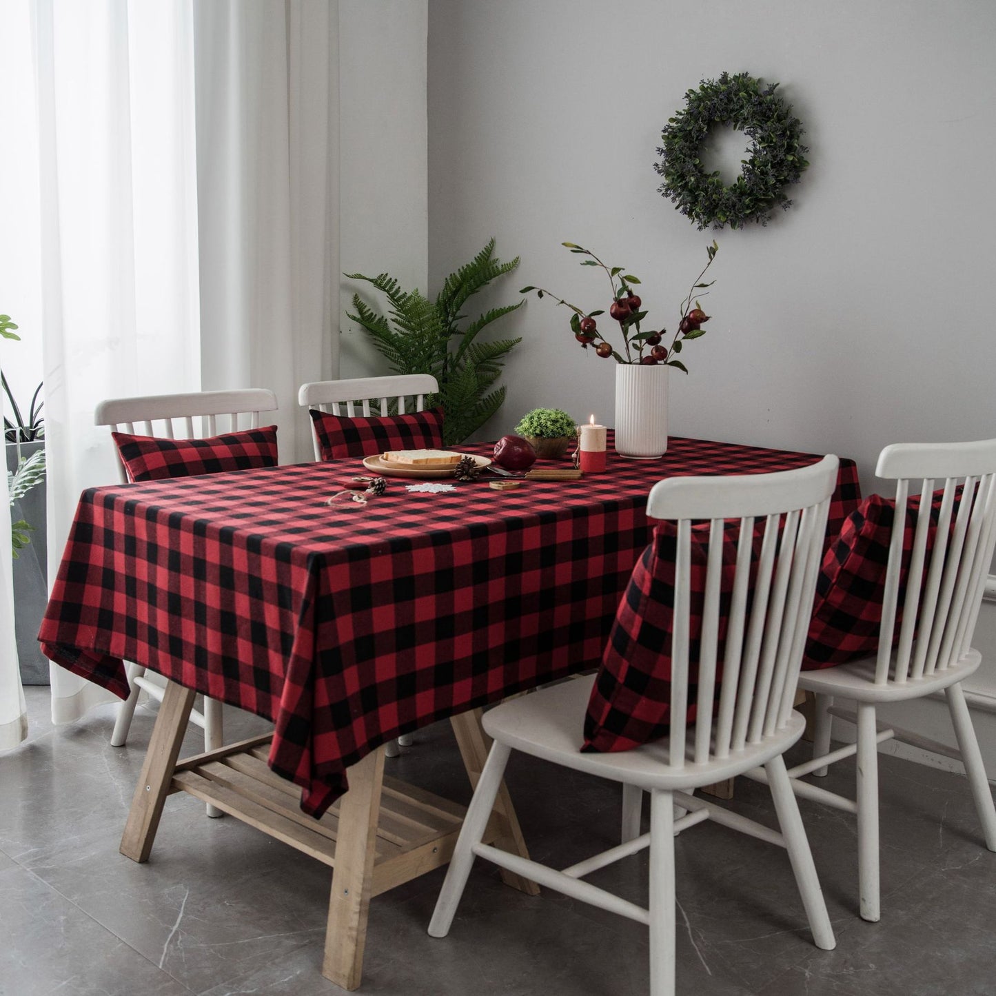 Woven Black And White Plaid Tablecloth Tablecloth