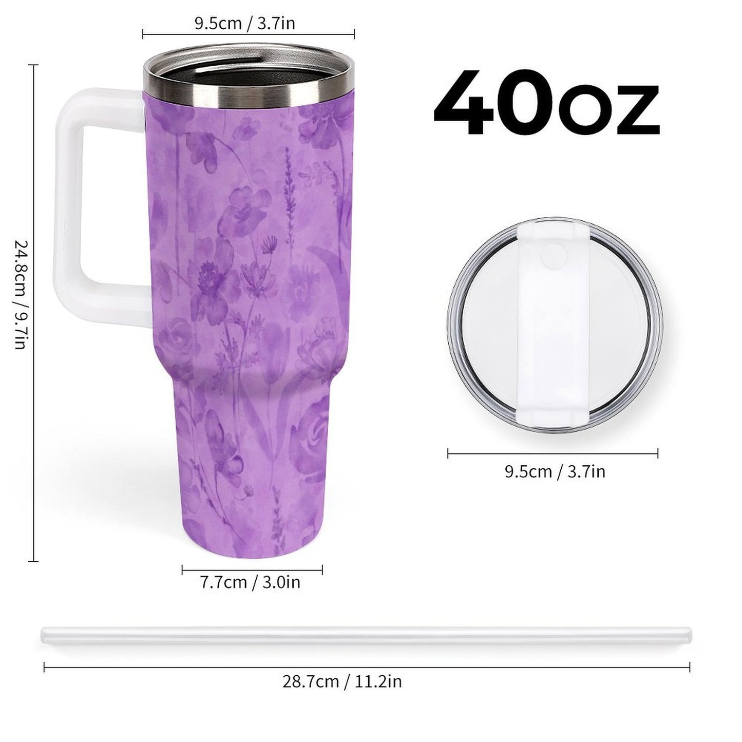 PHDT00031 POD US Local Tumbler 40 oz Large Capacity Car Cup Purple, Watercolor, Floral