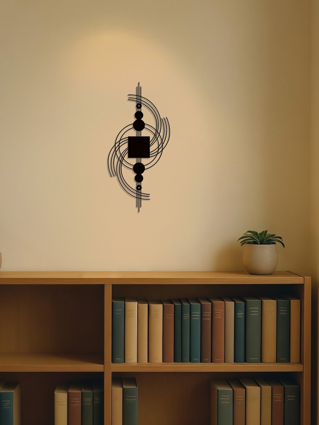 US Local 1PC Modern Geometric Metal Wall Art - Circular & Square Abstract Wall Sculpture - Minimalist Home Decor for Living Room, Bedroom, Bathroom, Kitchen - Trendy Housewarming Gift, Halloween Decor, Wall Ha