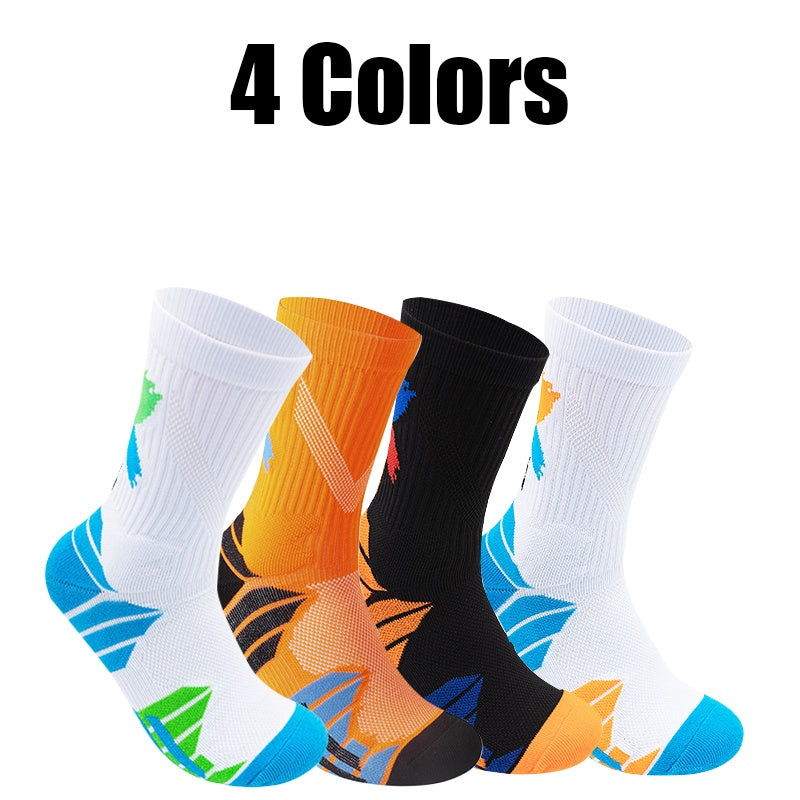 US Local 4 Pairs Men Compression Running Socks  Crew Athletic Anti Blister Cushioned Anti-odor Seamless Breathable For Running Hiking Cycling Fitness