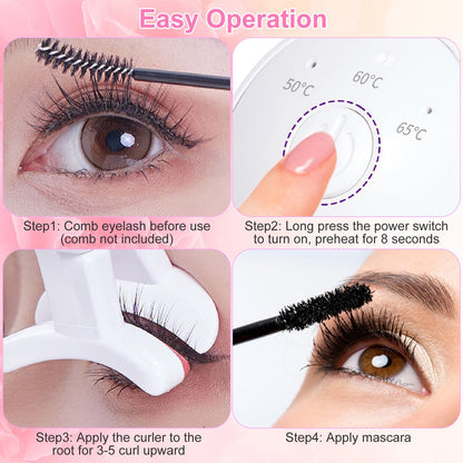 US Local 2Pcs Heated Eyelash Curler Electric USB Rechargeable Eyelash Curler Anti Burn Compact With Comb Heat Up Fast Within 8S For All Eye Shapes For Women Make Up Gift Travel Valentine Mother Day