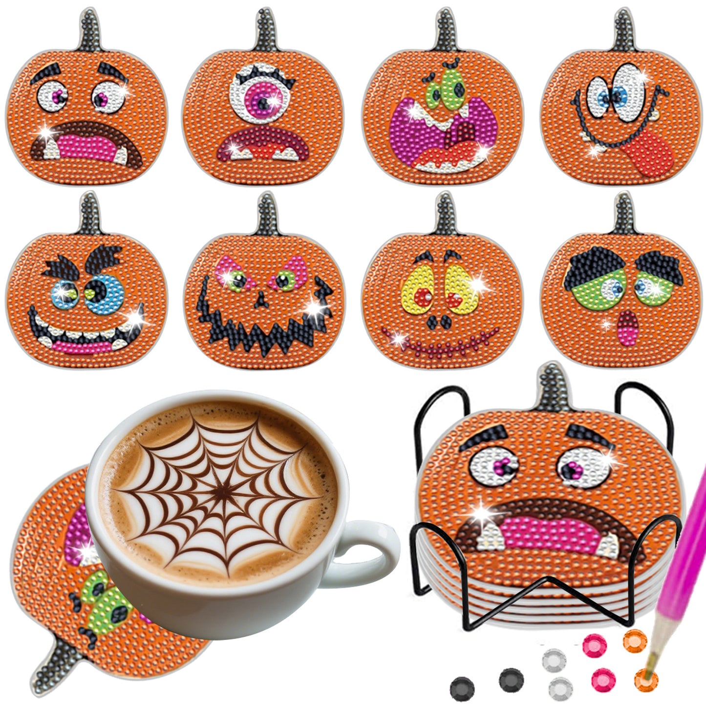 重复 US Local 8 Packs Halloween Rhinestones Art Coasters