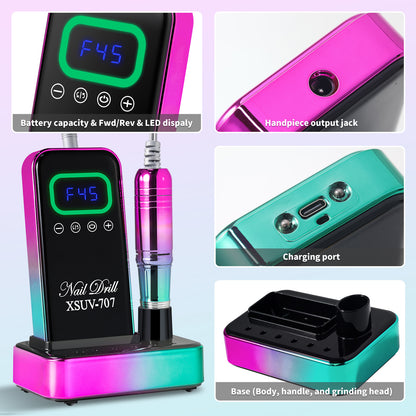 US Local Cordless Nail Drill 45000 RPM, Rechargeable Electric Nail File Kit For Acrylic Gel Polishing Removing, Nail Drill Kit With Bits & Base, Portable Nail E-File Machine For Manicure Pedicure Salon