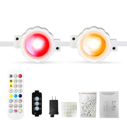 US Local 101FT Length Permanent Outdoor Lights With 72Pcs RGB Beads IP67 Waterproof Smart Eave Light For Halloween Christmas Daily House Lighting Works With Alexa Google Assistant