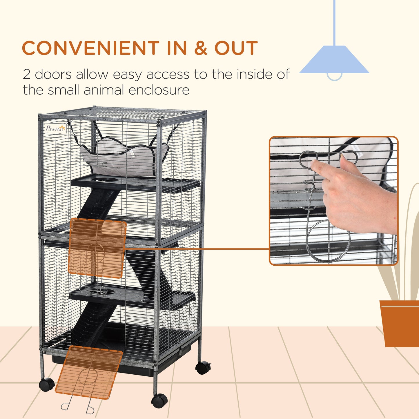 US Local Large Metal 4 Tiers Small Animal Cage With Hammock, Removable Tray, Extra Space For Ferrets Chinchillas, Gray