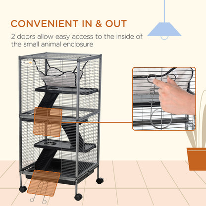 US Local Large Metal 4 Tiers Small Animal Cage With Hammock, Removable Tray, Extra Space For Ferrets Chinchillas, Gray