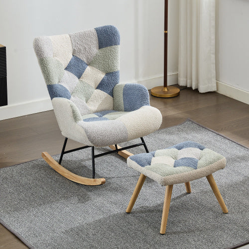 UK Local Rocking Chairs For Adults, Tteddy Rocking Chair Relaxing Recliner Chair With Solid Wood Legs High Back Lounge Chairs For Balcony Living Room Bedroom