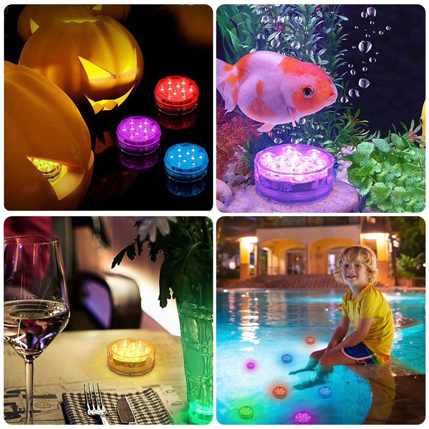 US Local 4Pcs RGB Swimming Pool Lights With Remote Control  IP68 Waterproof Battery Operated Submersible 16 Modes For Pond Bathtub Hot Tub Party