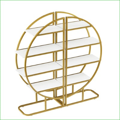US Local 4 Tiers Home Office Open Bookshelf, Round Shape, Different Placement Ways, MDF Board, Gold Metal Frame, Golden