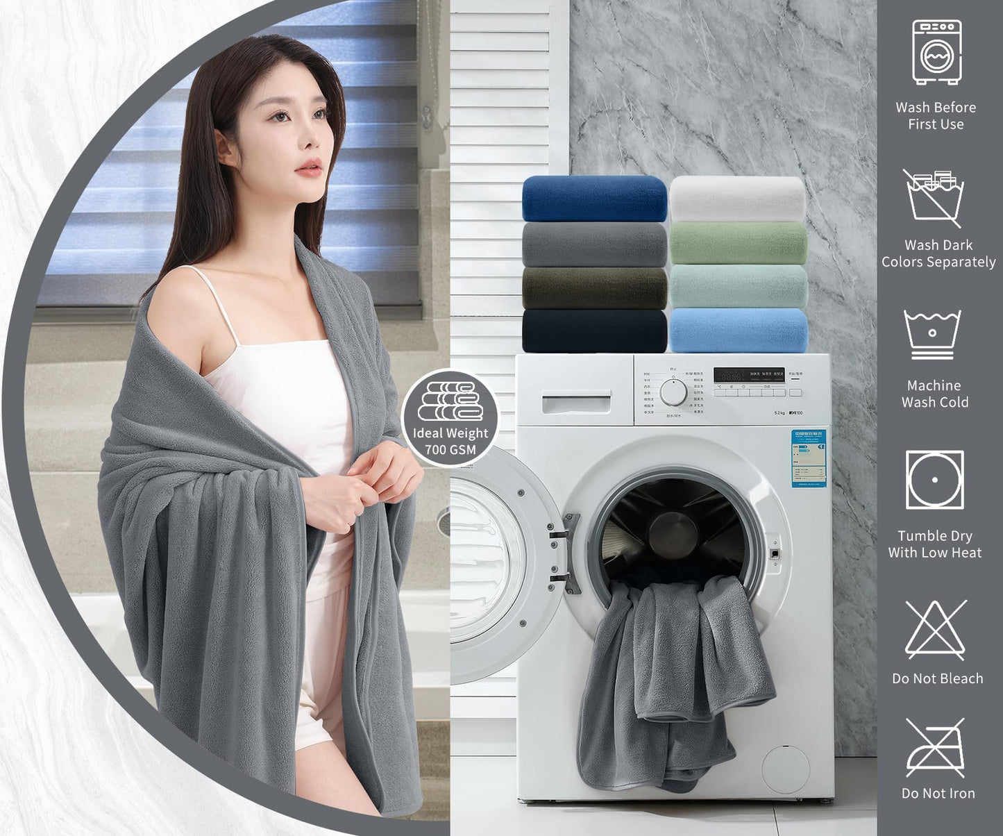 UK Local Coral Fleece Bath Towels Pack Of 3 Gray