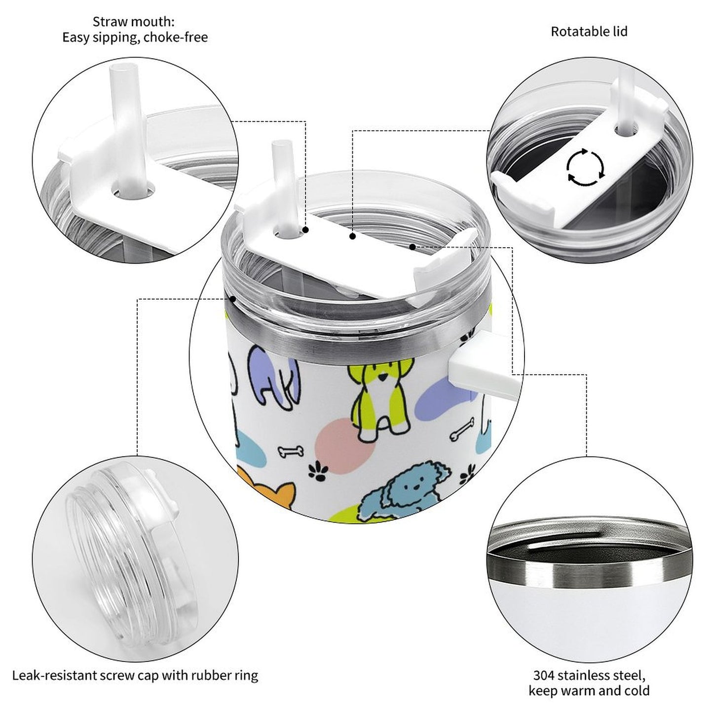 PHDT00350 POD US Local Tumbler 40 oz Large Capacity Car Cup Cute Dog