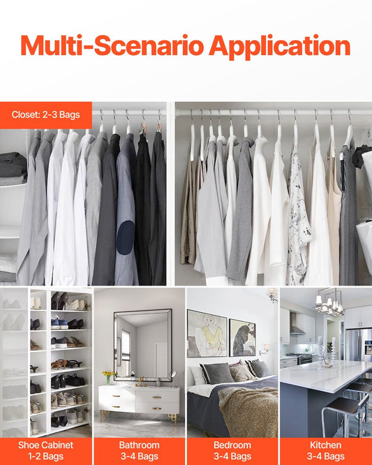 US Local VEVOR HangingMoisture Absorber, 9.3 Oz Hanging Closet Dehumidifier Bags 10 Packs, Fragrance FreeMoisture Bags In Wardrobes, Bedrooms, Bathrooms