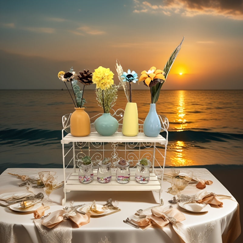 US Local Foldable Storage Rack, Metal, Wooden Storage Organizer, Suitable For Bedroom, Kitchen, Bathroom, Living Room, Garden Storage Shelf, White,Pink