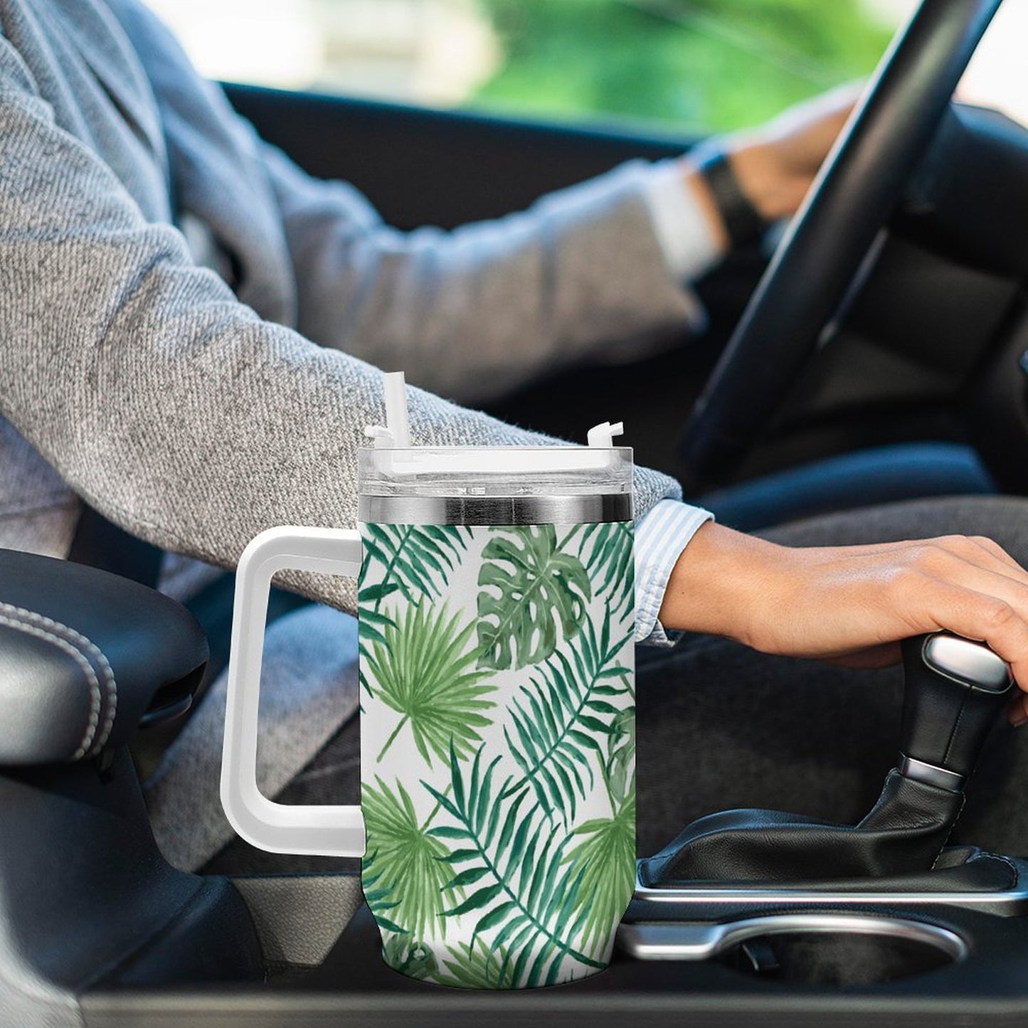 PHDT00392 POD US Local Tumbler 40 oz Large Capacity Car Cup Leaves, Jungle