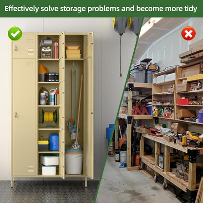 US Local Metal Storage Lockers With 10 Doors And Rod,Industrial Combination Employees Lockers With 2 Big And 8 Small Doors For Home Gym,School,Office,Assembly Required,Camel