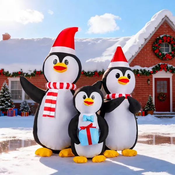 US Local 6 FT Lighted Christmas Inflatable Decoration, Inflatable Penguin Family, Funny Blow Up Yard Decorations With Built-in LED Lights For Holiday Party Front Yard Lawn Garden Decor