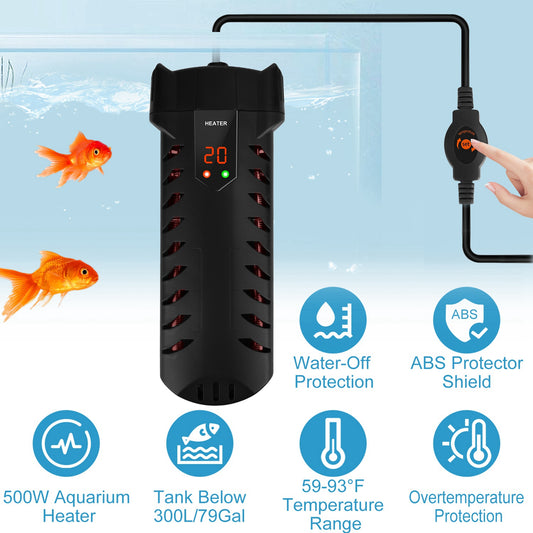 US Local 500W Submersible Aquarium Heater Temperature Adjustable External Controller 79Gal Fish Tank Heater Aquarium Thermostat Heater For Freshwater Saltwater