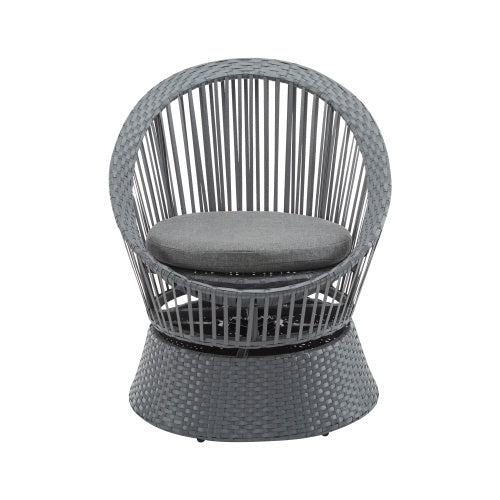 US Local 26.7 Modern Gray Wicker Lounge Chair With Rattan And Iron Frame, Featuring A Stylish Round Design, Perfect For Living Room, Patio, Or Balcony Relaxation