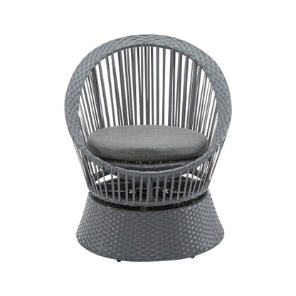 US Local 26.7 Modern Gray Wicker Lounge Chair With Rattan And Iron Frame, Featuring A Stylish Round Design, Perfect For Living Room, Patio, Or Balcony Relaxation