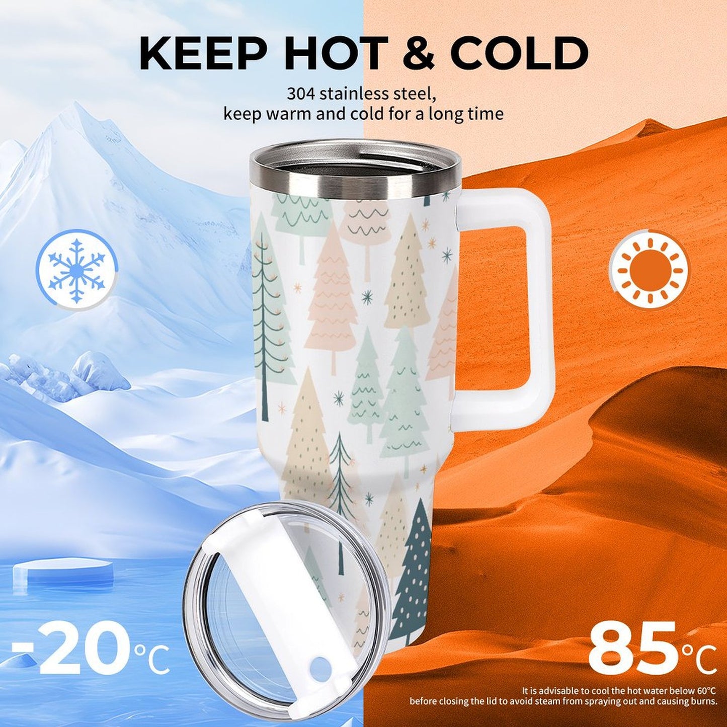 PHDT00090 POD US Local Tumbler 40 oz Large Capacity Car Cup Pink, Christmas Trees, Woods