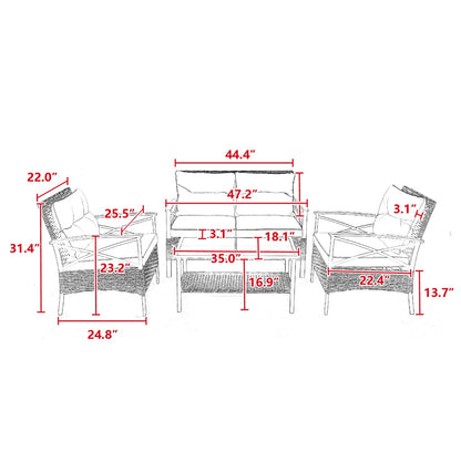 US Local Patio 4Piece Sectional Sofa Set   KD Rattan Wicker Outdoor Garden Furniture