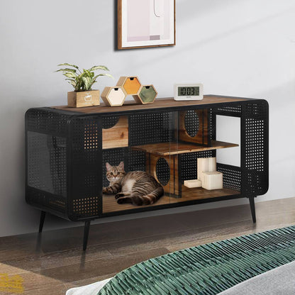 US Local Spacious Cat House With Tempered Glass For Living Room, Hallway