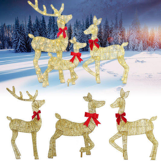 US Local 3 Pcs In 1 Set 2D Lighted Christmas Deer Family Set Indoor Outdoor Light Up Reindeer Decorations Lighted Buck Doe Fawn Display With 8 Lighting Modes
