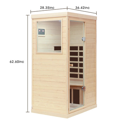 US Local Hemlock Mini One Person Far Infrared Door On The Left Of The Indoor Sauna Room
