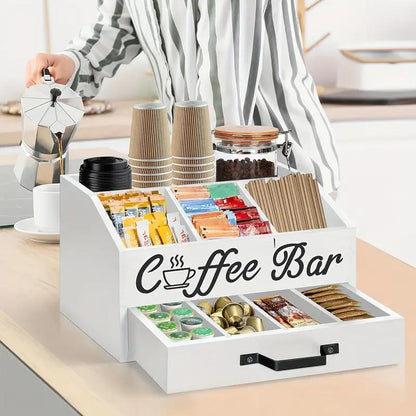 US Local 1 Piece Classic Wooden Coffee Bar Storage Box Multi-compartment Coffee Accessories Condiments Coffee Capsule Storage Shelf Basket
