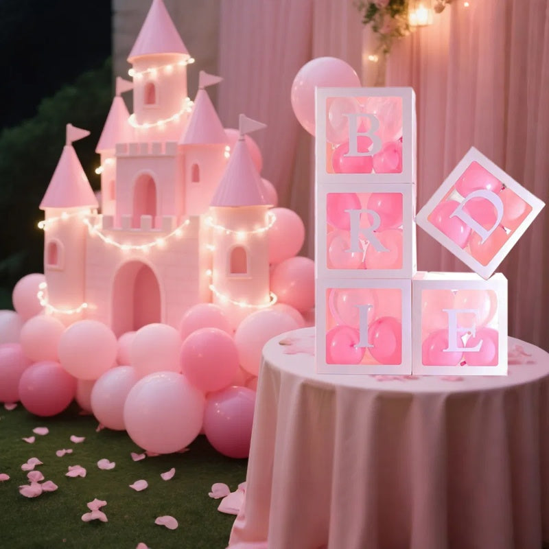 US Local 5 Pieces Wedding Balloon Boxes BRIDE Letters White Clear Balloon Blocks Box Party Decorations Balloons Boxes For Engagement Bride Shower Weddings Centerpieces Photo Booth Props, No Balloons