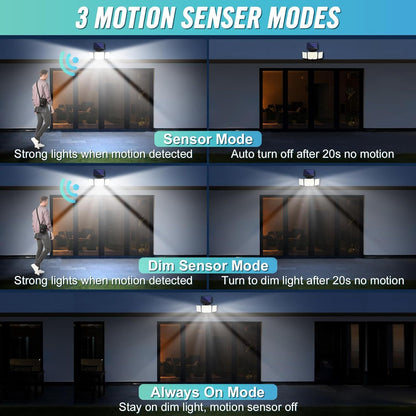 US Local 1,2 Pack Solar Lights Outdoor 348 LED Motion Sensor Lights With Remote Control  3 Head Waterproof