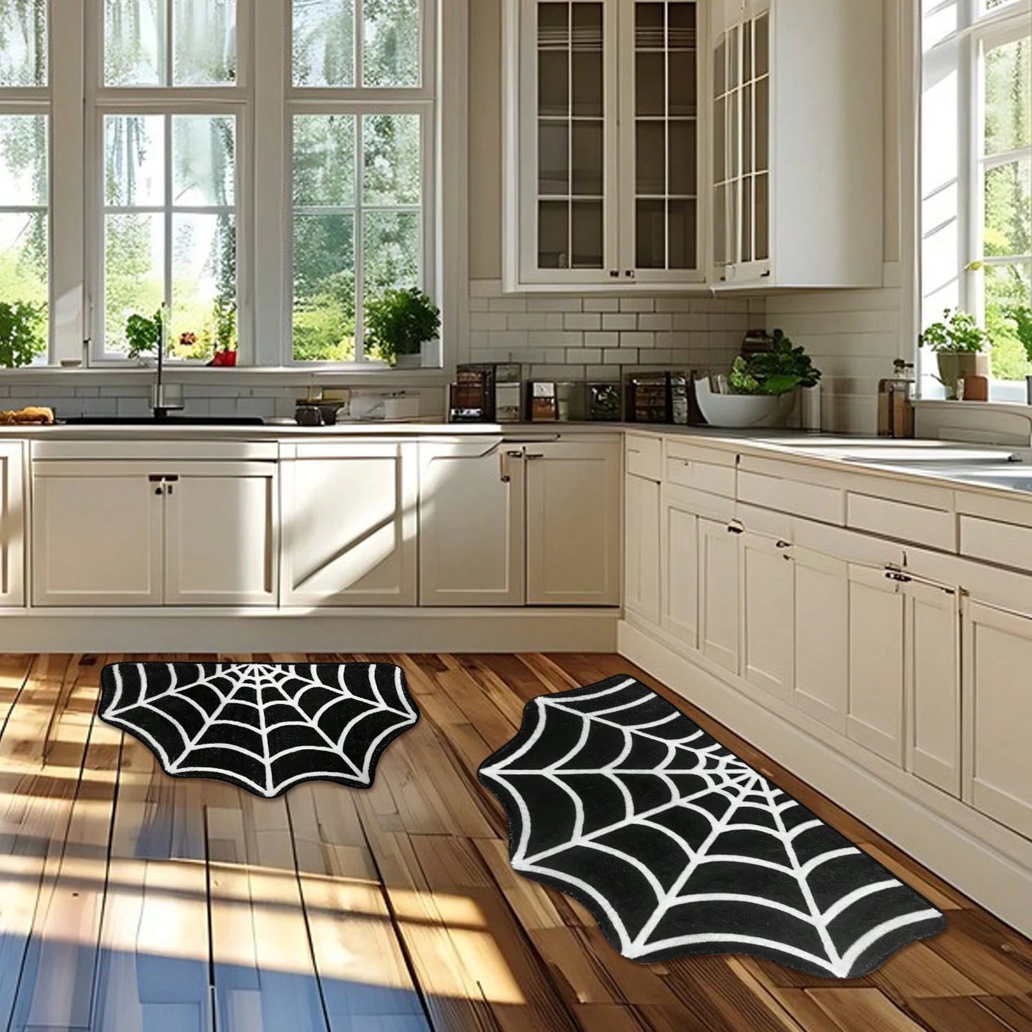 US Local Halloween Carpet 23.6x15.7 Inches And 31.5x19Inches Gothic Carpet Spider Web Indoor Rug Halloween Bathroom Mat Non-Slip Carpet Spider Web Bath Mat Suitable For Front Door, Bedroom, Living Room