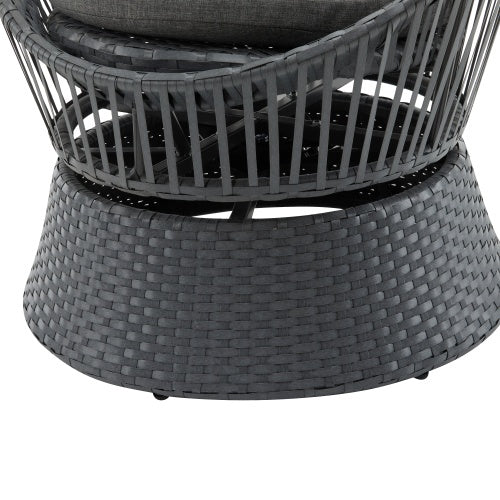 US Local 26.7 Modern Gray Wicker Lounge Chair With Rattan And Iron Frame, Featuring A Stylish Round Design, Perfect For Living Room, Patio, Or Balcony Relaxation