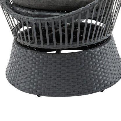 US Local 26.7 Modern Gray Wicker Lounge Chair With Rattan And Iron Frame, Featuring A Stylish Round Design, Perfect For Living Room, Patio, Or Balcony Relaxation
