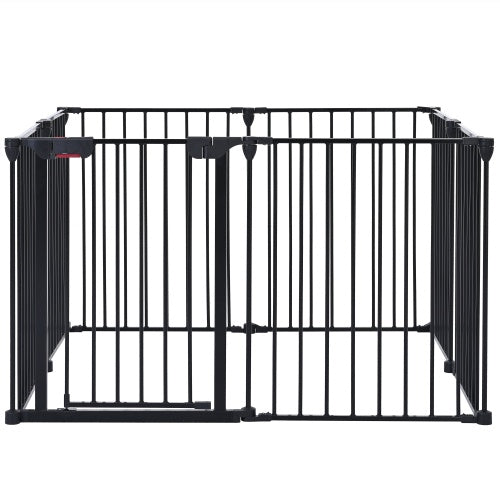 US Local 200 Adjustable Safety Gate 8 Panels Play Yard Metal Doorways Fireplace Fence Christmas Tree Fence Gate For House Stairs Gate Prohibited Area Fence