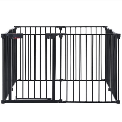 US Local 200 Adjustable Safety Gate 8 Panels Play Yard Metal Doorways Fireplace Fence Christmas Tree Fence Gate For House Stairs Gate Prohibited Area Fence