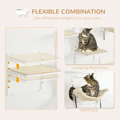 US Local PawHut 6-pc Modern Cat Wall Shelves For Indoor Cats, Height Adjustable Jumping Platforms