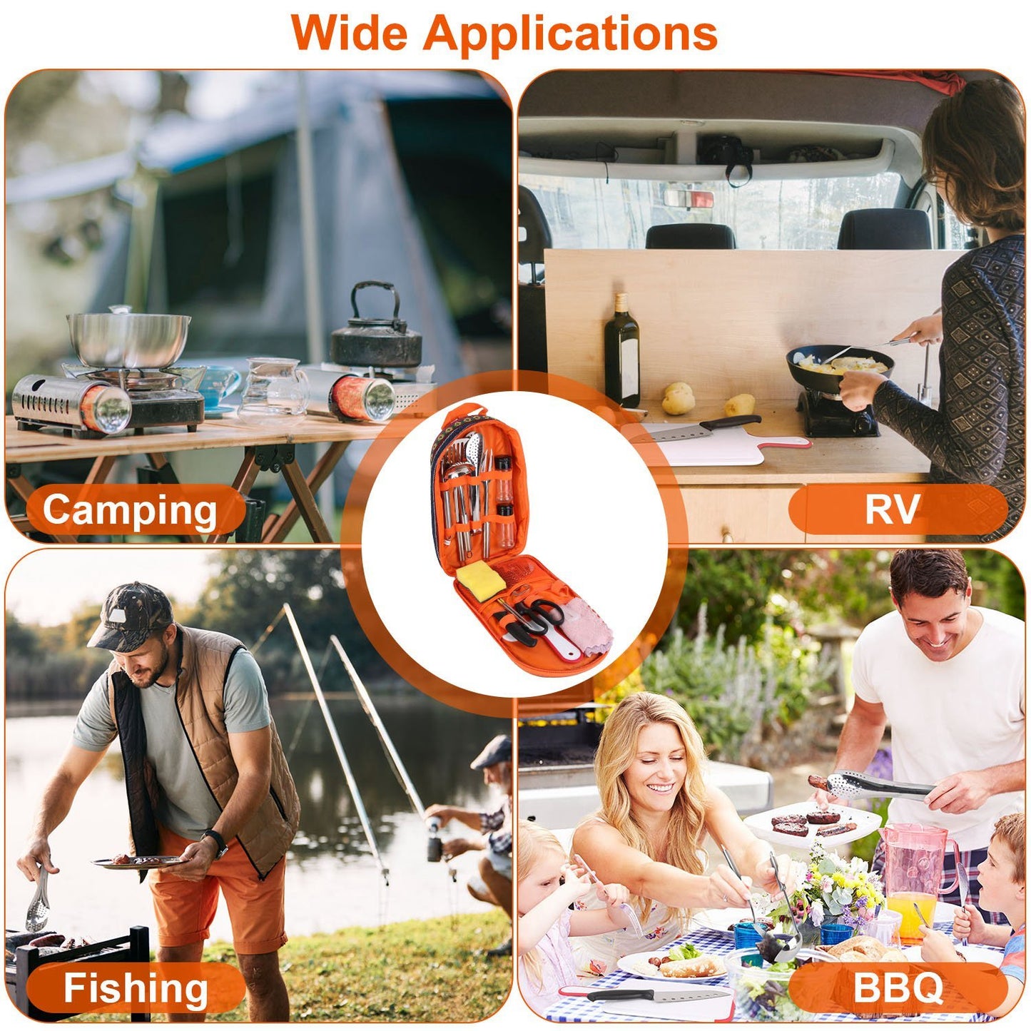 US Local 19 Pcs Camping Cooking Utensil Kit Portable Picnic Cookware Outdoor Kitchen Equipment Gear Campfire Barbecue Appliances With Storage Bag