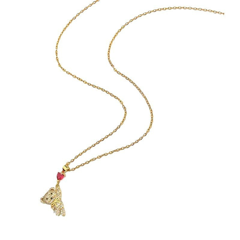 Micro Inlaid Zircon Love Balloon Bear Pearl Necklace