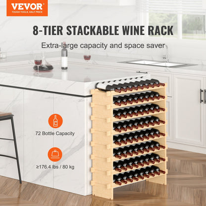 US Local VEVOR 72 Bottle Stackable Modular Wine Rack Bamboo Wood Display Shelf 8-Tier