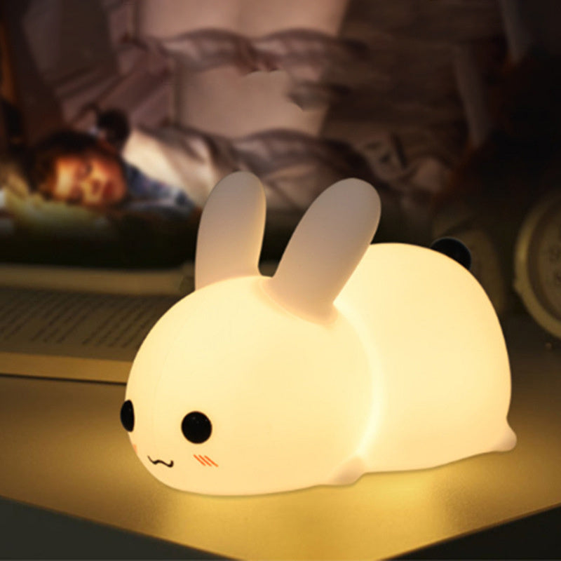USA Local Colorful Rabbit Silicone Night Light Led Cute Charging Jade Rabbit Shooting Light