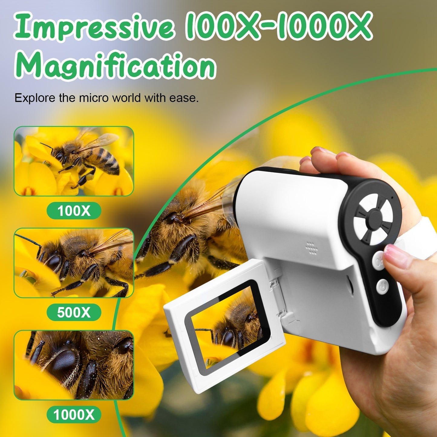 US Local 1Pc 3 In 1 Kids Microscope Telescope Camera 1,000X Handheld USB Mini Microscope With LED Light 6 Sample Slides 32G MMC Card For Boys Girls Aged 6 Years Old
