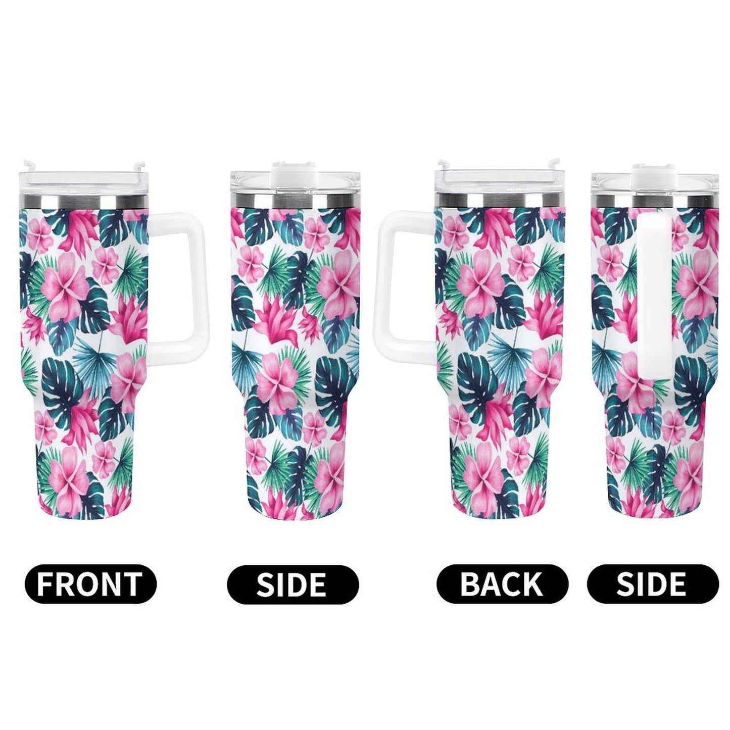 PHDT00458 POD US Local Tumbler 40 oz Large Capacity Car Cup Summer, Aqua Red, Flowers, Green Leaves