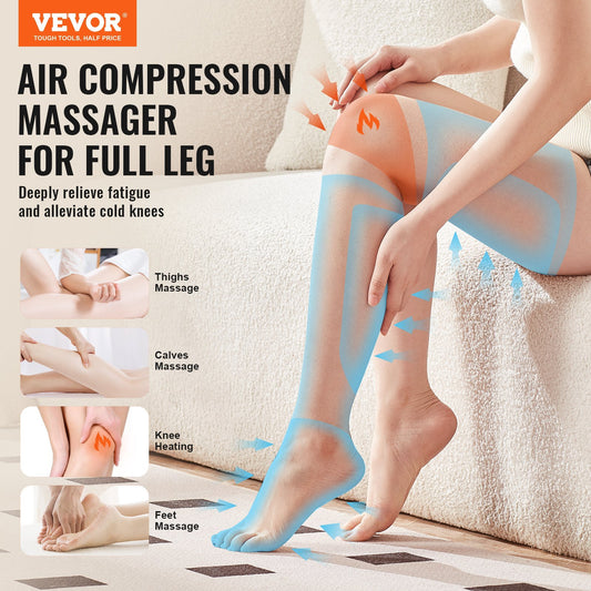 US Local VEVOR Full Leg Massager, Air Compression Leg Massager For Foot Calf Thigh Knee, 2 Knee Heating Levels, 3 Modes & 3 Intensities, Leg Compression Massage Boots For Circulation, Swelling And Pain Relief
